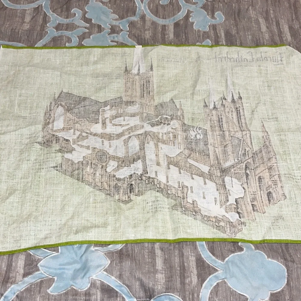 Vintage Lincoln Cathedral Irish Souvenir Wall Tapestry/ Tea Towel EUC Like New
